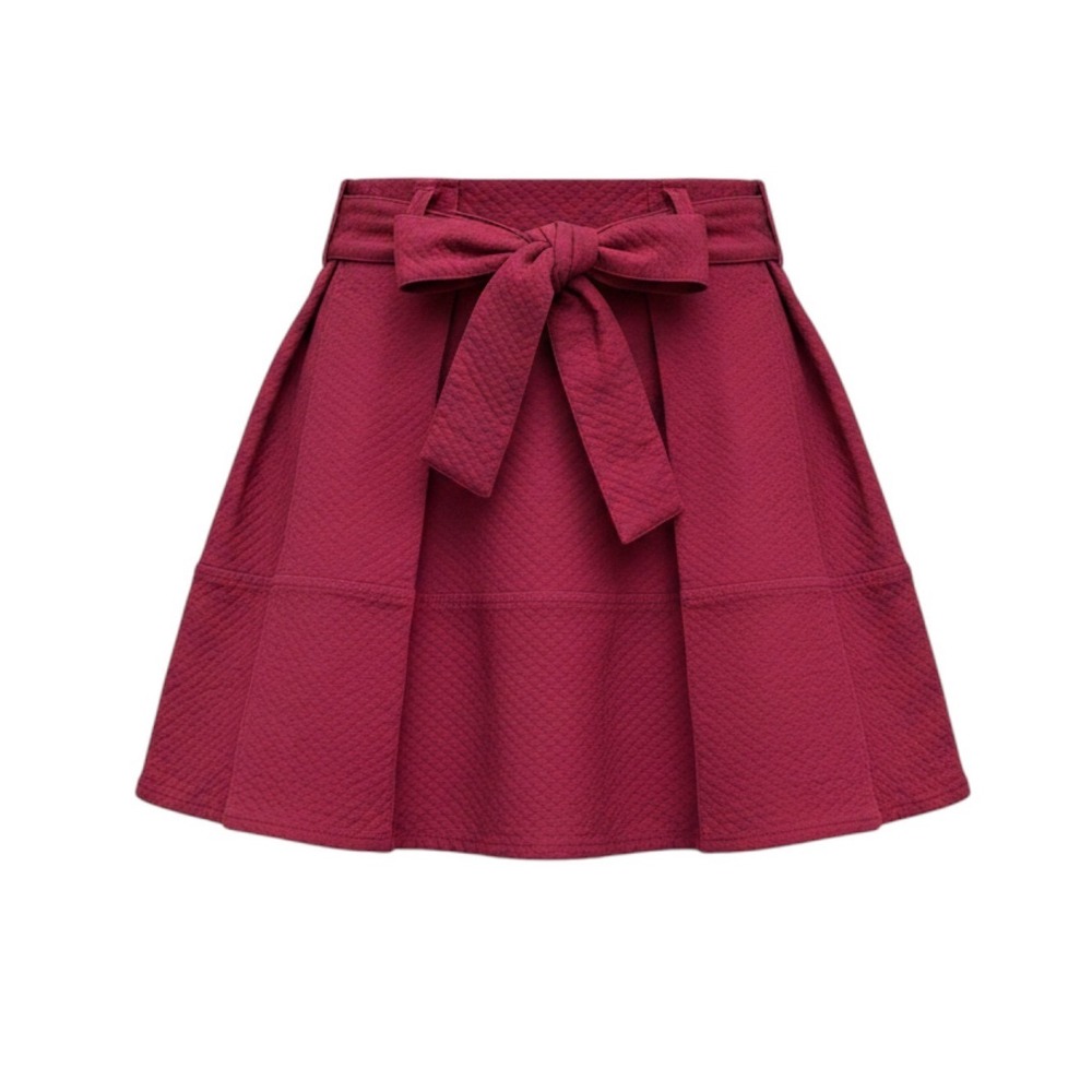 Tulle‎ Red Quilted Mini Skirt Small Preppy Boho Festival Tie Waist A-Line Skirt